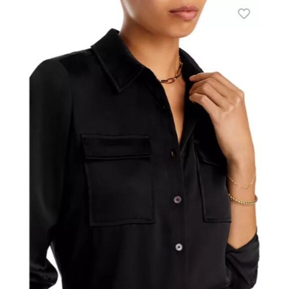 Derek Lam 10 Black Long-Sleeve Button-Up Blouse With Chest Pockets S - Picture 2 of 16